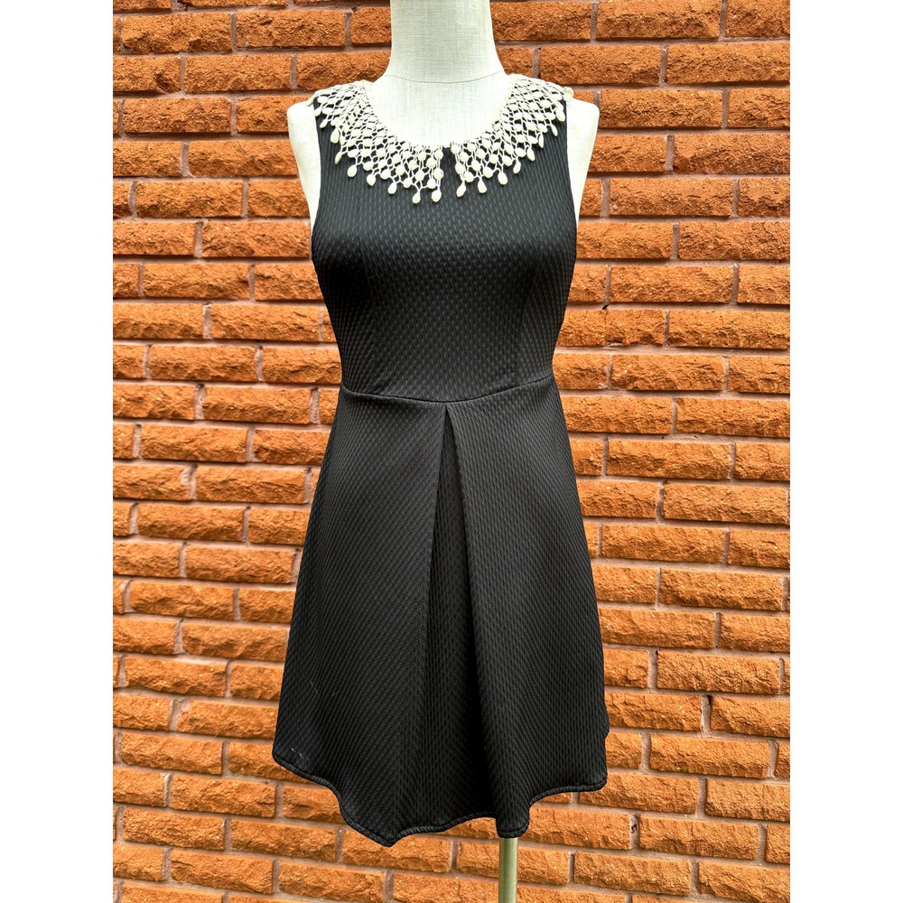 Free People black dress with lace peter pan collar women's XS